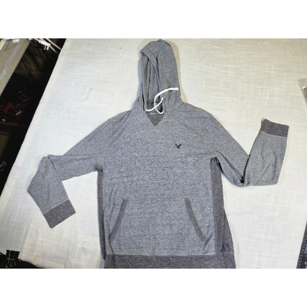 American Eagle Heritage Thermal Hoodie Mens Medium Grey Waffle Knit Pullover